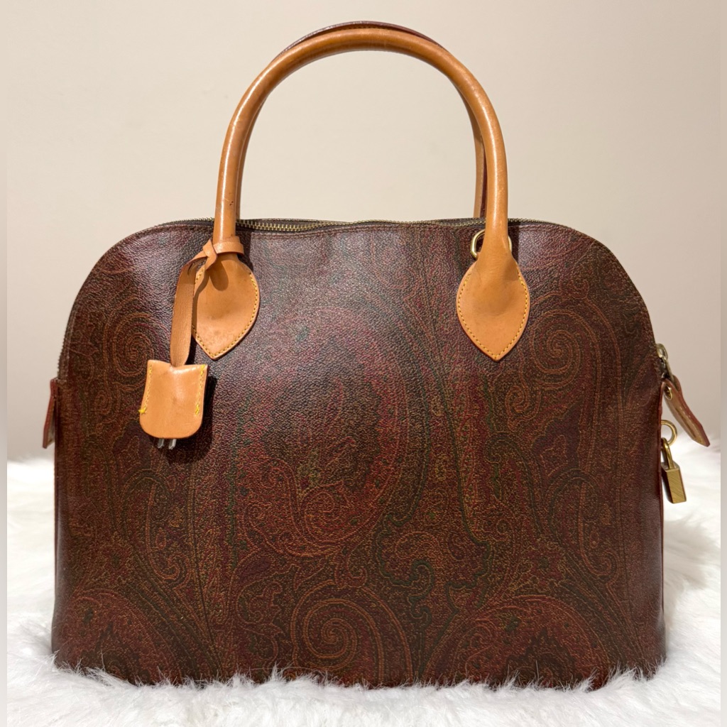 Authentic Vintage Etro Coated Canvas Satchel Handbag Burgundy Paisley Vguc